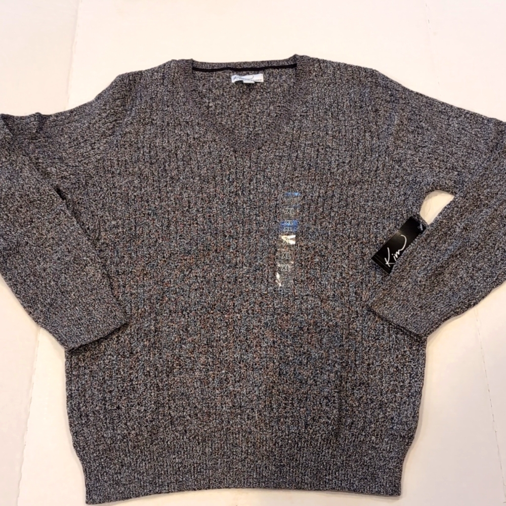 Kim Rogers Black/White Cotton V-Neck Sweater. NWT. Size XL